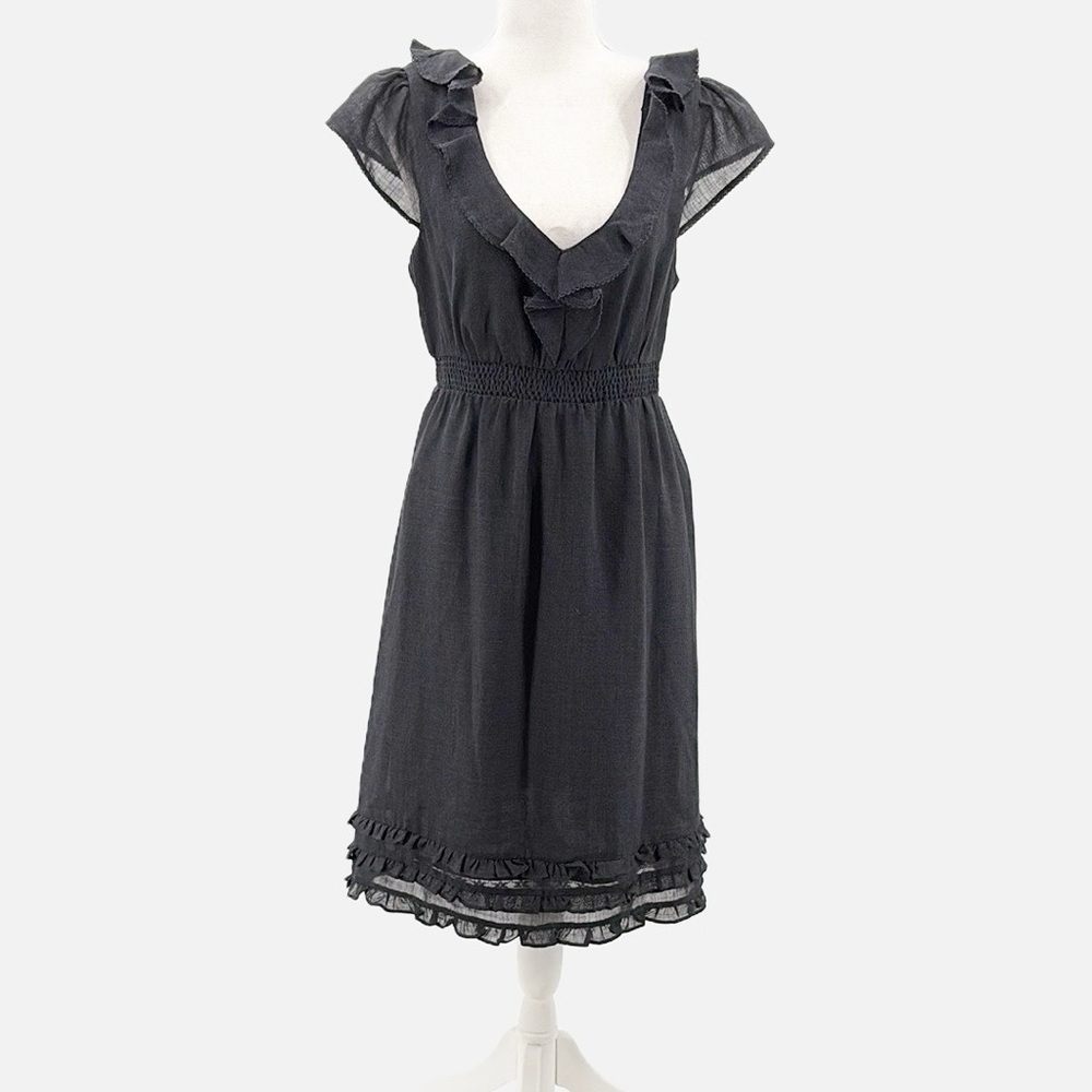 Anthropologie Maeve Wool Blend Cap Sleeve Ruffle Dress in Charcoal - Size 12